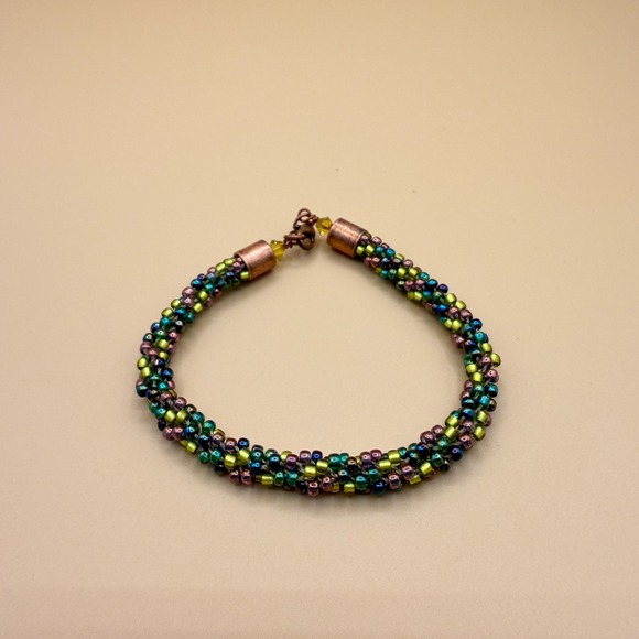 Jewelry - Iridescent Seed Bead Bracelet Copper Tone Boho Artisan Statement Jewelry Gift